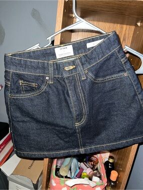 Dark Denim Mini Skirt with Contrast Stitching
